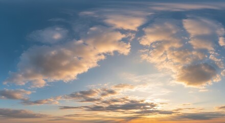 Obraz premium A panoramic view of a vibrant sunset sky filled with fluffy clouds.