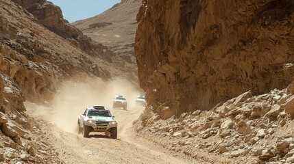 Desert rally dust and stone adventure.