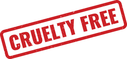 Red rectangular stamp with the words Cruelty Free in bold white font