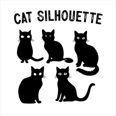 Cute Cat Silhouette Bundle – Black Kitty Clipart for Crafts & Stickers.