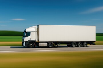 Rural delivery service. A moving truck on a highway with a blurred background highlighting speed.