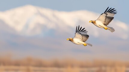 Majestic Eagles Soaring Above Snowy