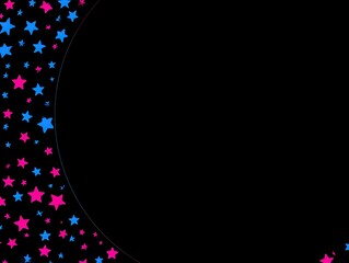Circular frame of pink and blue stars on black