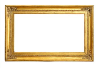 Gold-toned picture frame.  Empty rectangular frame with ornate gold trim