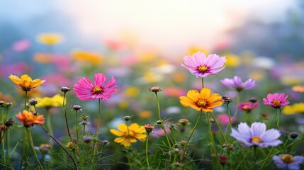 Colorful Cosmos Flowers in a Field