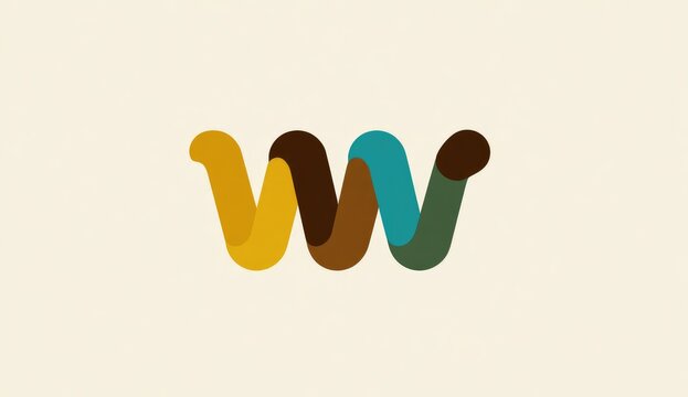 Abstract logo design featuring the letter W. Multi-colored, intertwined, flowing lines