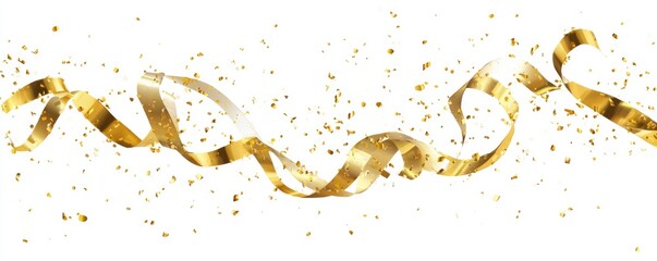 Gold streamers and confetti on a white background (1)