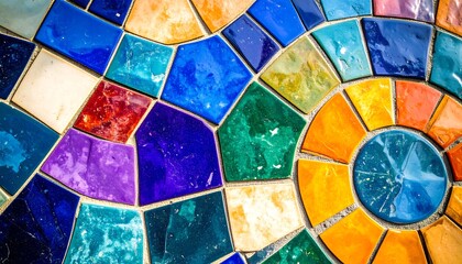 Fototapeta premium Vibrant mosaic tile pattern in a circular design.