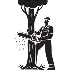 Lumberjack Cutting Tree with Electric Chainsaw