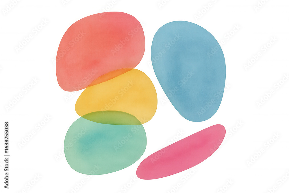Poster abstract composition featuring colorful watercolor shapes, creating a vibrant and artistic visual on