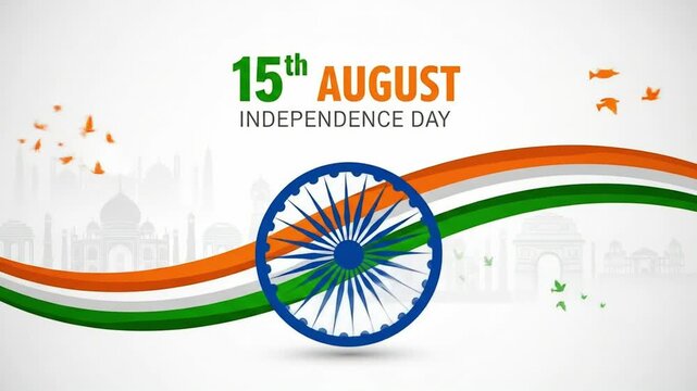 15th August, Indian Independence Day Banner Vector illustration. Ashoka chakra wheel with waved ribbon. Header design