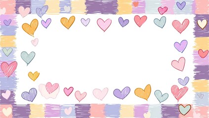 Colorful hearts in a pastel frame