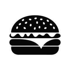 Simple black silhouette of a classic cheeseburger with sesame seeds