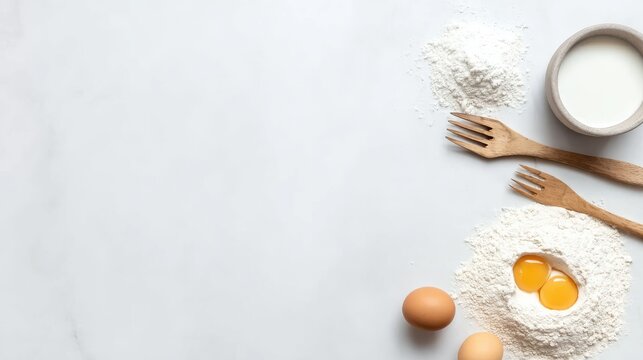 Neutral baking components arranged aesthetically for culinary tutorials