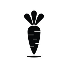 Simple black silhouette icon of a carrot with green leaves