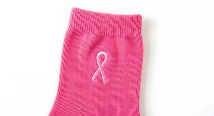 A pink sock with a breast cancer awareness ribbon, a symbol of hope and support. 