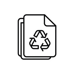 Black and white icon of paper documents with recycling symbol