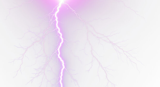 Purple Lightning Bolt Strike, Pink Lightning, Thunderstorm Bolt, Thunderstorm Effect, Light Bolt Effect, Lightning Bolts - Isolated On PNG Cutout or Transparent and White Background