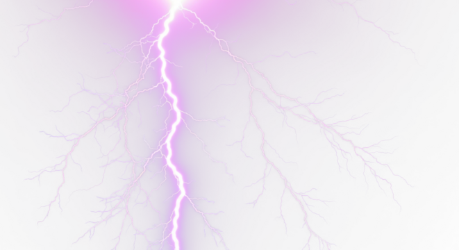 Purple Lightning Bolt Strike, Pink Lightning, Thunderstorm Bolt, Thunderstorm Effect, Light Bolt Effect, Lightning Bolts - Isolated On PNG Cutout or Transparent and White Background
