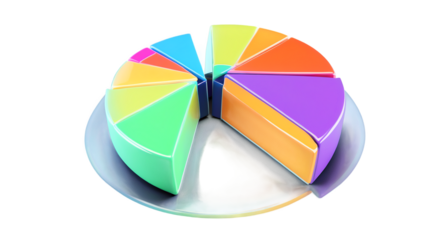 Analyzing Colorful Pie Chart Segments and Business Data for Financial Presentation