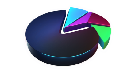3D Pie Chart with Glowing Edges Shows Market Share Allocation