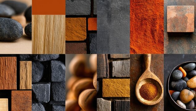A color palette collage showcasing natural materials - Powered by Adobe