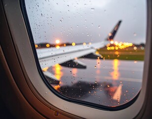Obraz premium Rainy Night View From Airplane Window