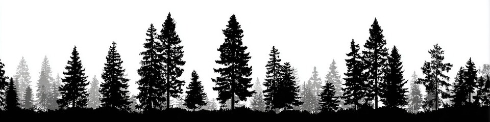 Black and white silhouette of a dense forest line (2)