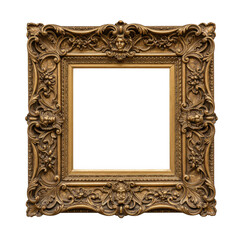 Ornate golden picture frame with decorative details isolated on transparent background