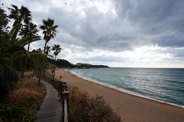 fine walkway and winter sea