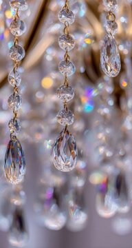 Close-up of crystal chandelier drops