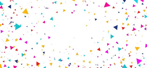 Colorful triangle confetti scattered on white background