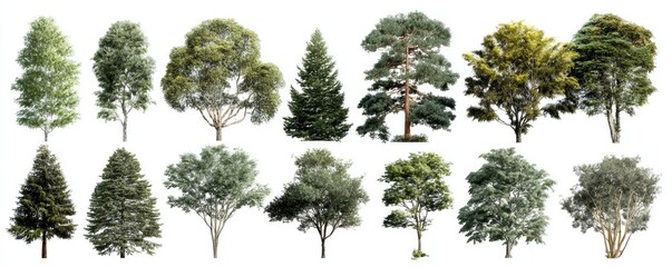 Collection of various tree types, isolated on white background (2)