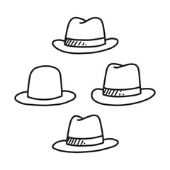 Four Stylish Fedora Hats Line Art