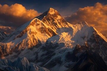 Majestic Mount Everest towering above the Himalayas, perfect for travel, adventure, nature, and landscape themes.
