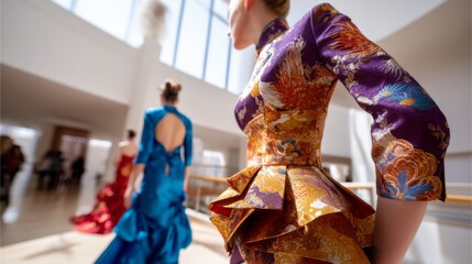 Cultural Appropriation Awareness: Modern Fashion Show with Morning Light, High-Angle Shot on White Background