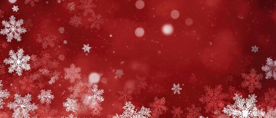Winter scene with snowflakes and bokeh on a red background