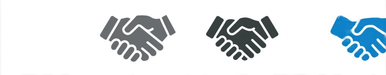 Obraz premium Three icons of handshakes in different shades of gray and blue