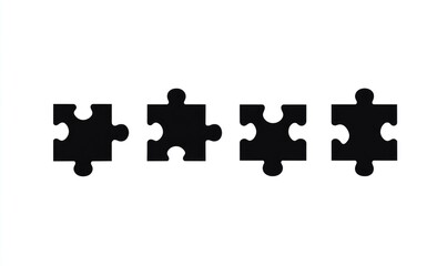 Four separate, solid black puzzle pieces, arranged horizontally on a white background