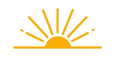 Simple, stylized sunrise graphic.  A golden yellow sun with radiating lines rising above a horizontal line