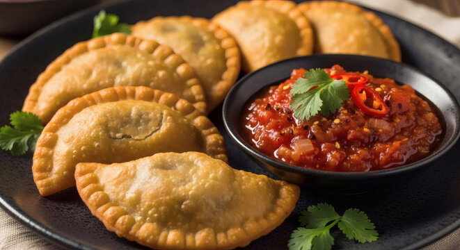 Traditional Senegalese Fataya: Authentic Fried Pastry with Spicy Tomato Sauce, Editorial Food Photography