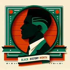 Black History month emblem design with side view of man in paper cut style Vector Design Illustration for Background clean design with space for copy, created with generative ai