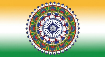 Intricate mandala design with Indian tricolor flag colors