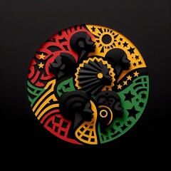 black history month, Paper quilling, paper cut art, paper illustration on a Black History Month colors red, yellow, green and black background clean design, created with generative ai
