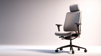 Modern ergonomic office chair isolated on white background with studio lighting, clean minimalist design suitable for e-commerce product display.