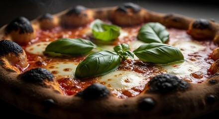 Delicious Neapolitan Pizza with Fresh Basil and Bubbled Crust