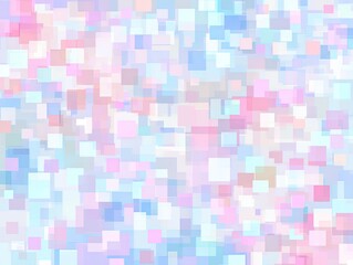 Abstract background of soft pastel squares.  A mosaic of  delicate,  overlapping squares in pale  pinks, blues, and whites