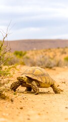 Obraz premium Tortoise walking in desert