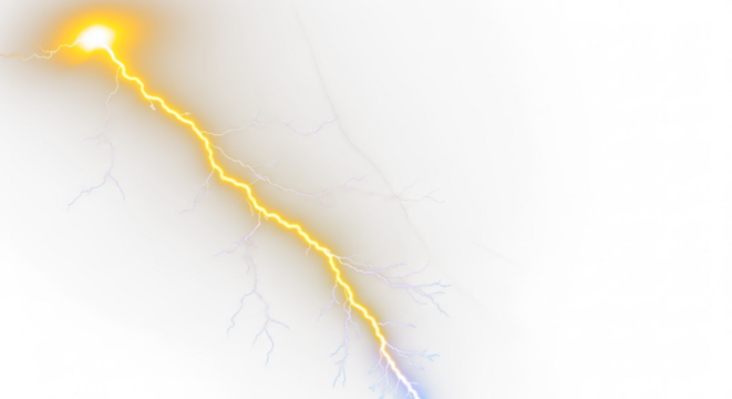 Yellow Lightning Bolt Strike, Yellow Lightning, Thunderstorm Bolt, Thunderstorm Yellow Effect, Light Bolt Effect, Lightning Bolts - Isolated On PNG Cutout or Transparent and White Background