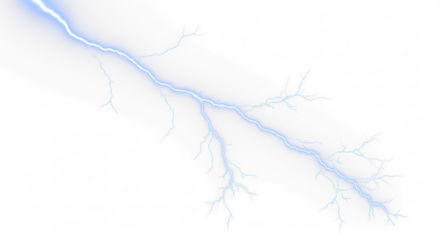 Blue Lightning Bolt Strike, Sky Thunder, Electric Lightning, Thunderstorm Effect, Lightning Bolts, Strike Effect - Isolated On Transparent and White Background